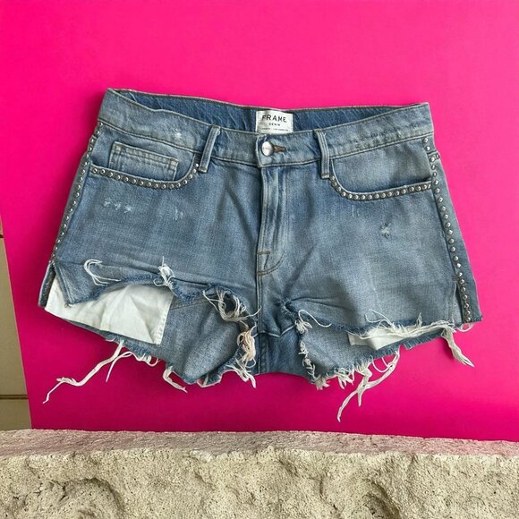 FRAME Light Wash Cutoff Studded Trim Denim Shorts Size 27 - Picture 2 of 9